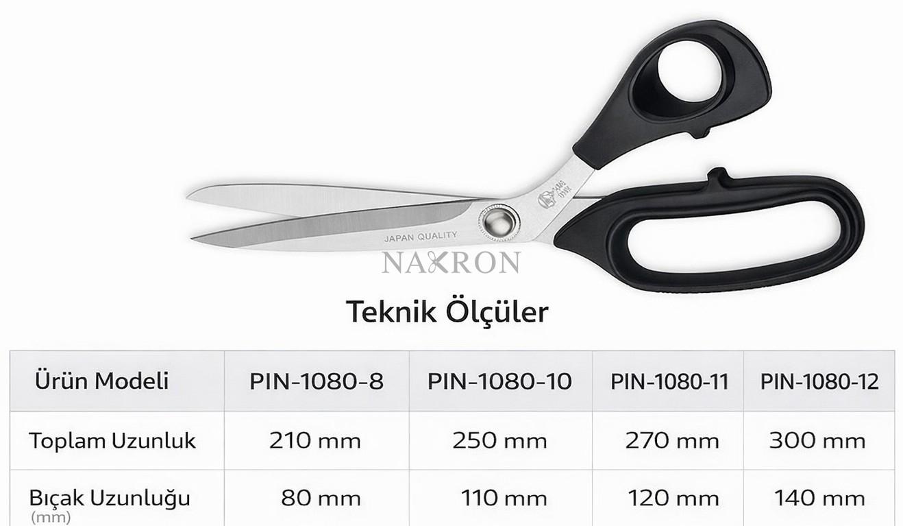 PIN 1080-12 Profesyonel Terzi Makası | Japon Stil Kumaş Kesme